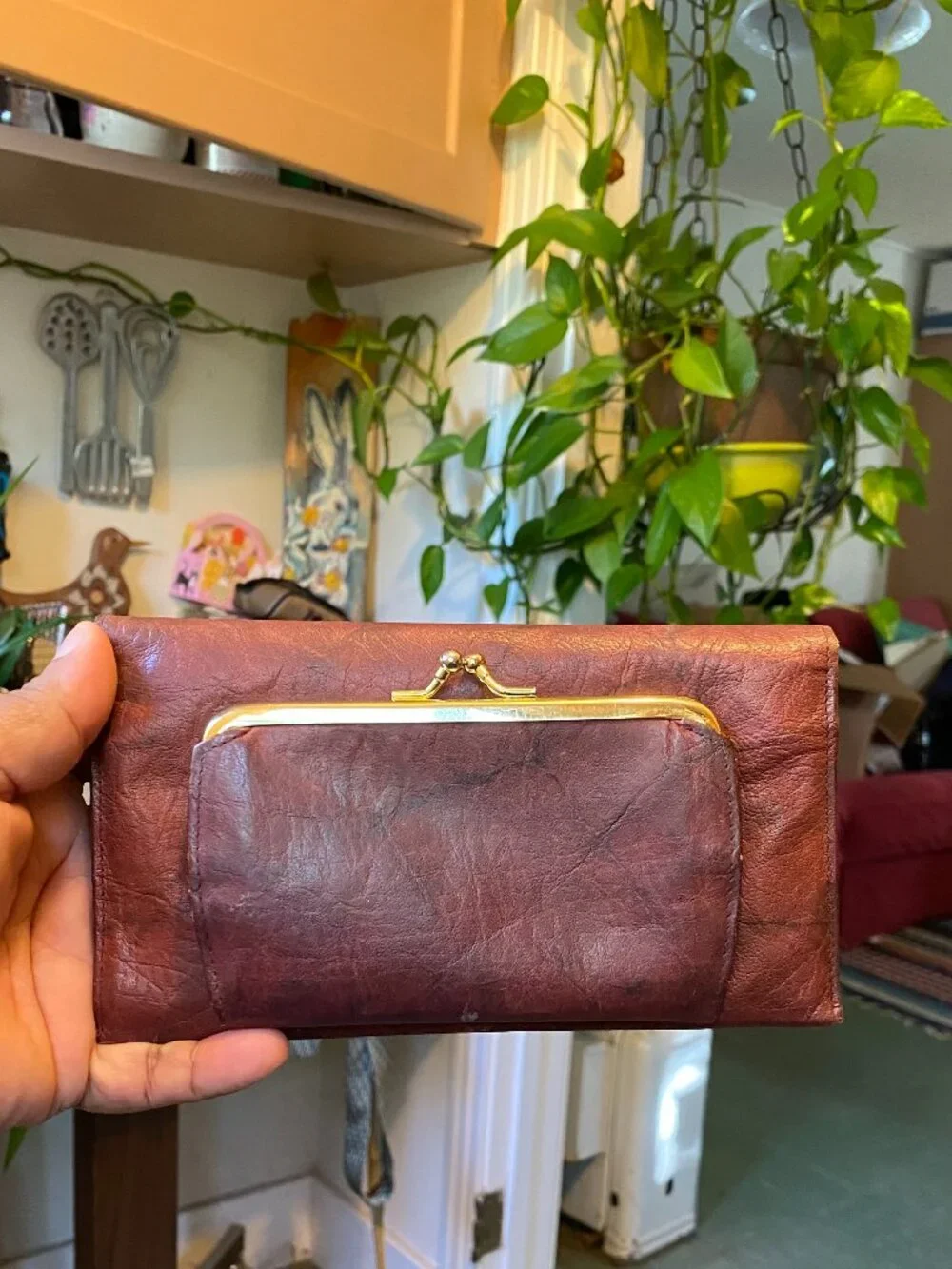 Buxton Heiress Wallet Coin Purse Clutch Brown Cowhide Leather Brown Red